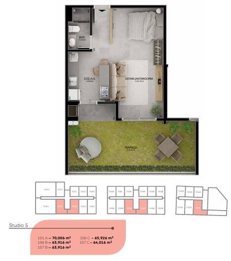 Apartamento à venda com 1 quarto, 70m² - Foto 2